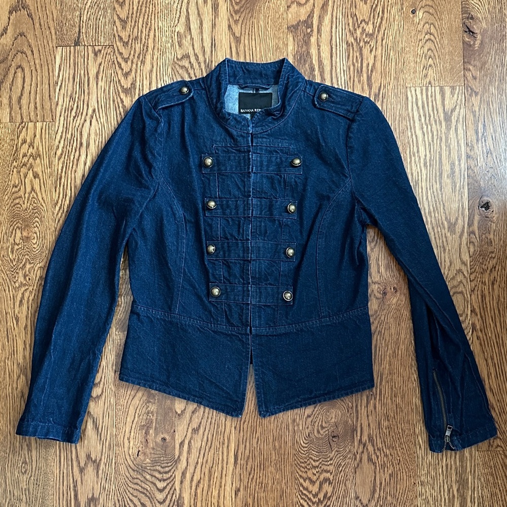 Banana Republic Dark Blue Jean Jacket with Gold Accents